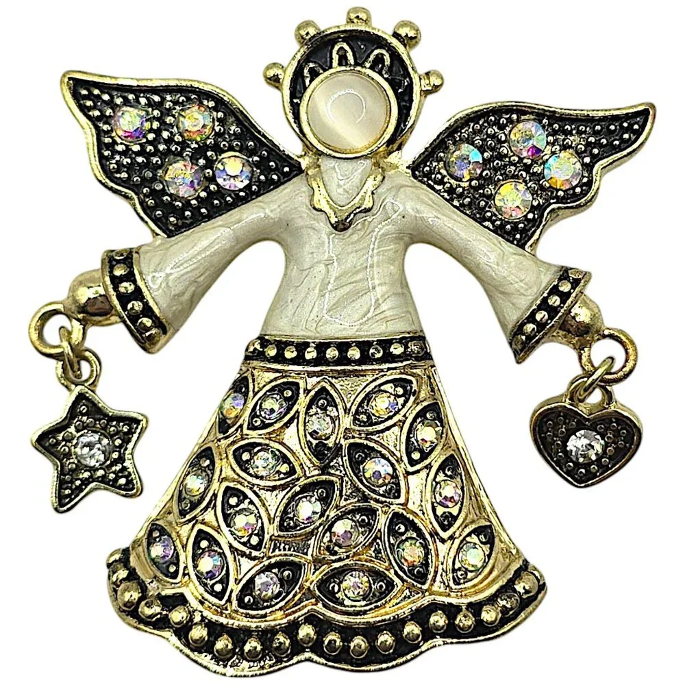 KC Kenneth Cole ANGEL Brooch Aurora Borealis Rhinestone Gold Tone 2